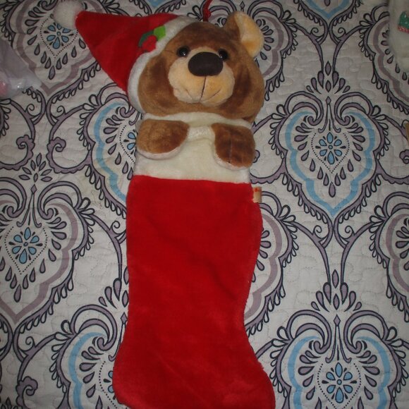 Vintage Plush Soft Teddy Bear Christmas Stocking Smithy - Picture 1 of 6